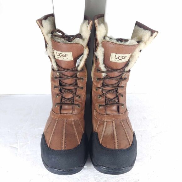 UGG Men’s Butte US11 Brown Leather Waterproof Sheepskin Vibram Winter Boots - Picture 2 of 16
